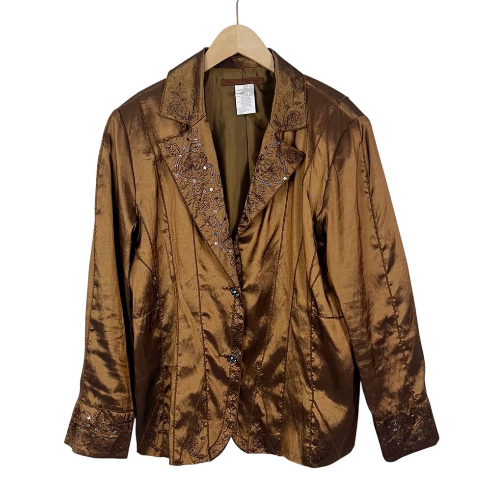 Vintage Alain Weiz Metallic Brown Bronze Sequin Blazer Jacket Size 14
